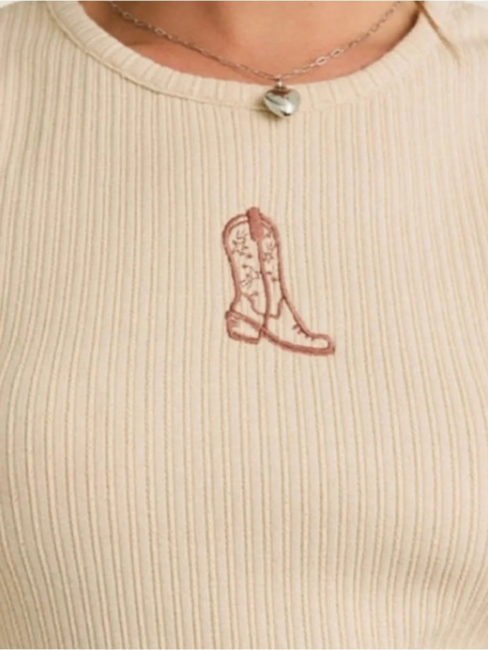 Tan Cowboy Boot Embroidered Ribbed Tank Top - Picture 3 of 4